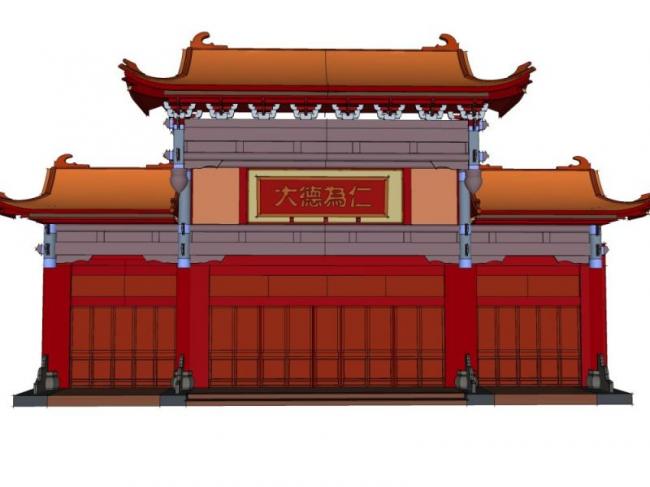 Sketchup小品模型|酒店大门，中式风格，小品