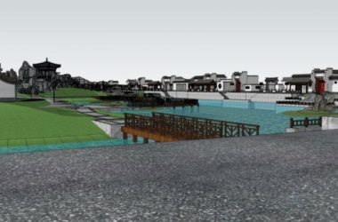 Sketchup景观模型|滨水景观，中式风格-BIM建筑网