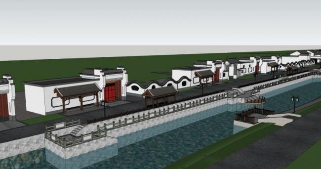 Sketchup景观模型|滨水景观，中式风格