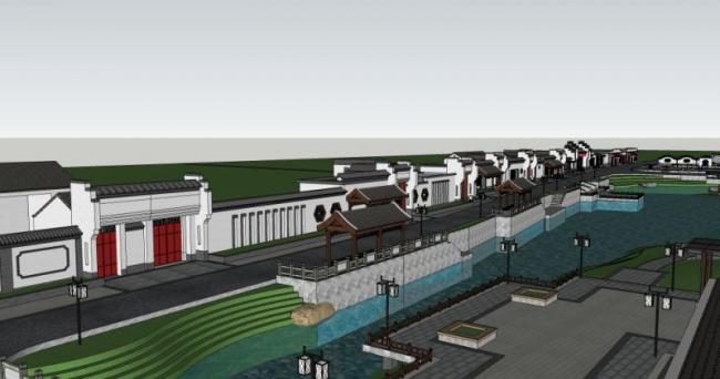 Sketchup景观模型|滨水景观，中式风格