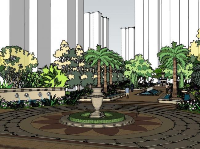 Sketchup景观模型|滨水景观，古典风格