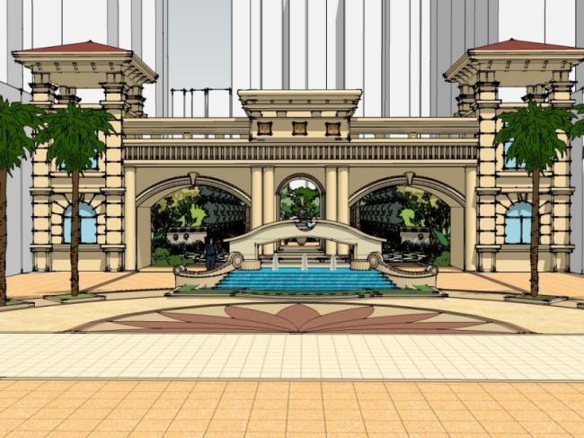 Sketchup景观模型|滨水景观，古典风格