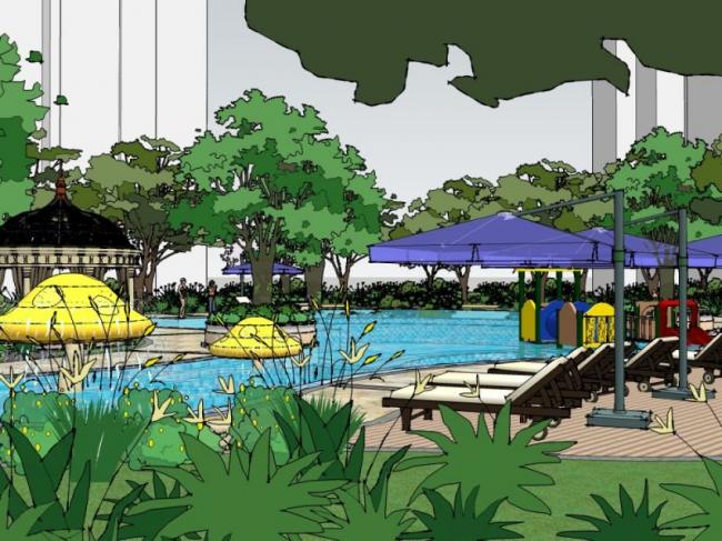 Sketchup景观模型|游泳池景观，古典风格