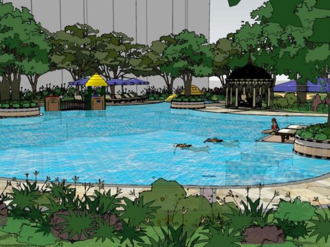 Sketchup景观模型|游泳池景观，古典风格