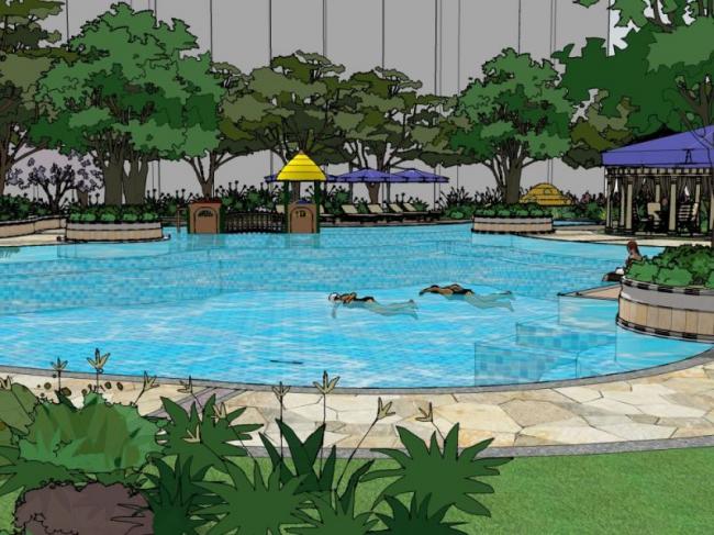 Sketchup景观模型|游泳池景观，古典风格