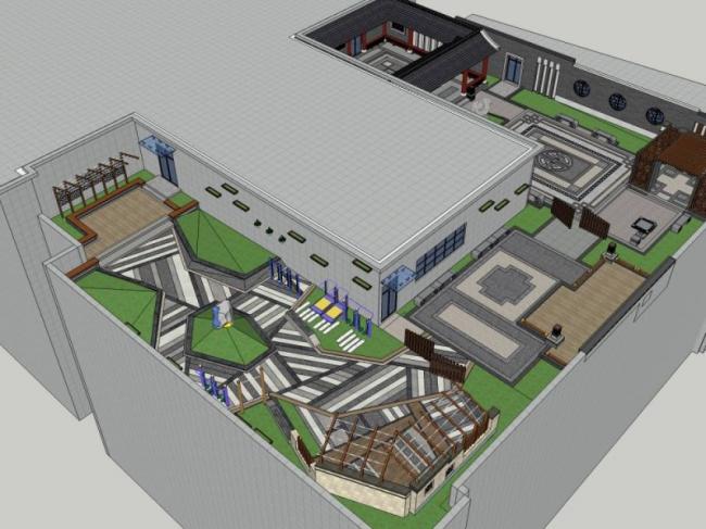 Sketchup景观模型|屋顶花园，现代中式风格