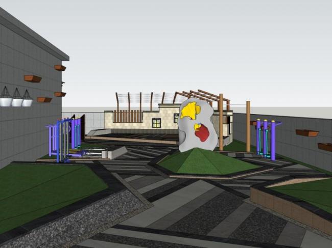 Sketchup景观模型|屋顶花园，现代中式风格