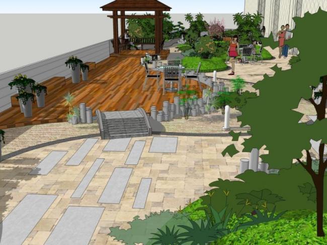 Sketchup景观模型|屋顶花园，现代风格