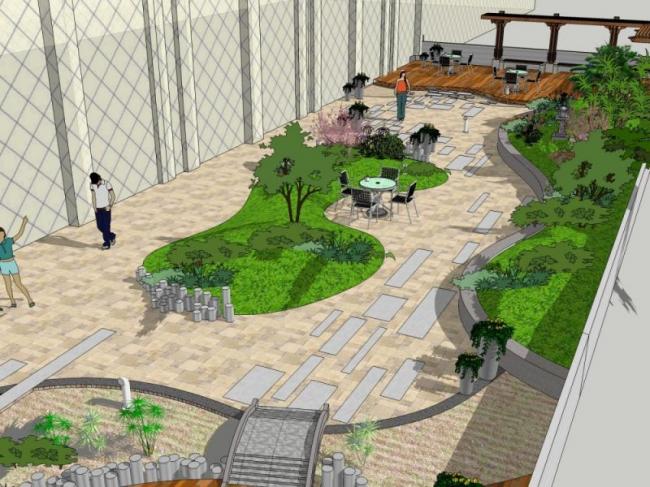 Sketchup景观模型|屋顶花园，现代风格