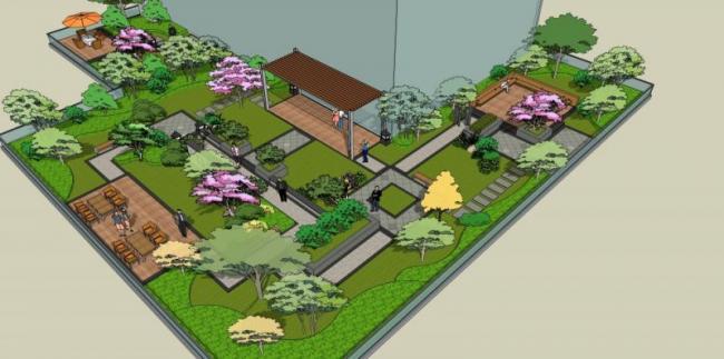 Sketchup景观模型|屋顶花园，现代风格