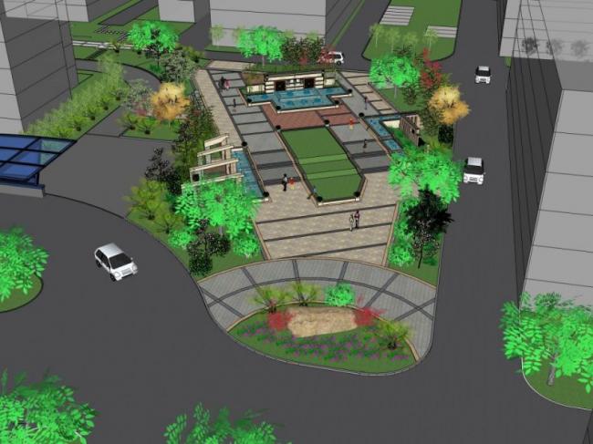Sketchup景观模型|居住区景观，现代中式风格