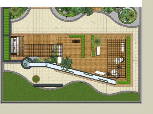 Sketchup景观模型|屋顶花园，现代风格