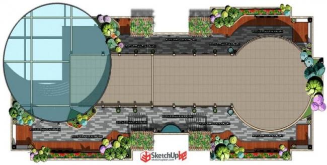 Sketchup景观模型|屋顶花园，现代风格