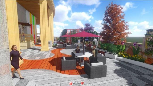 Sketchup景观模型|屋顶花园，现代风格