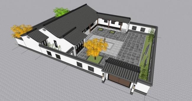Sketchup住宅模型|多层合院，住宅，中式风格