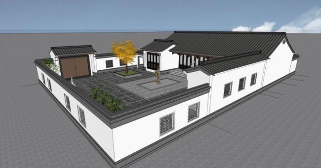 Sketchup住宅模型|多层合院，住宅，中式风格