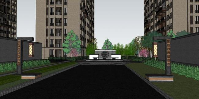 Sketchup住宅模型|高层住宅，现代中式风格