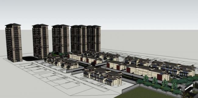 Sketchup住宅模型|高层住宅，现代中式风格