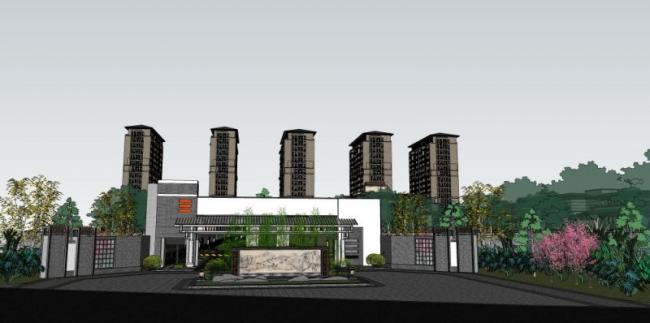 Sketchup住宅模型|高层住宅，现代中式风格