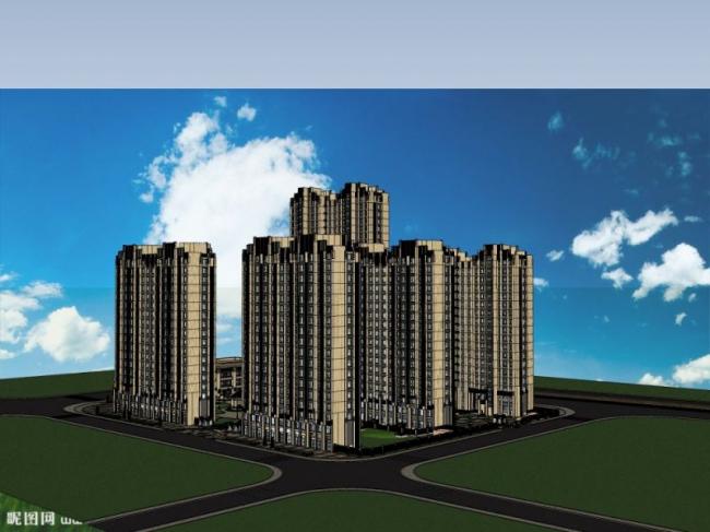 Sketchup住宅模型|高层住宅，底层商业，居住建筑，古典风格