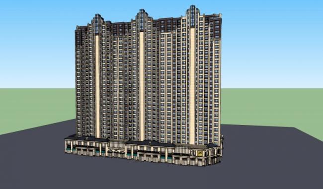 Sketchup住宅模型|高层住宅，底层商业，居住建筑，古典风格