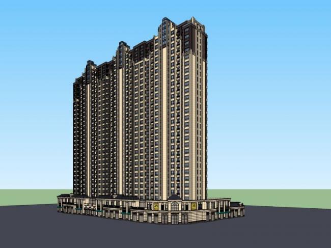 Sketchup住宅模型|高层住宅，底层商业，居住建筑，古典风格