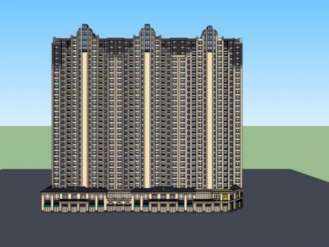 Sketchup住宅模型|高层住宅，底层商业，居住建筑，古典风格