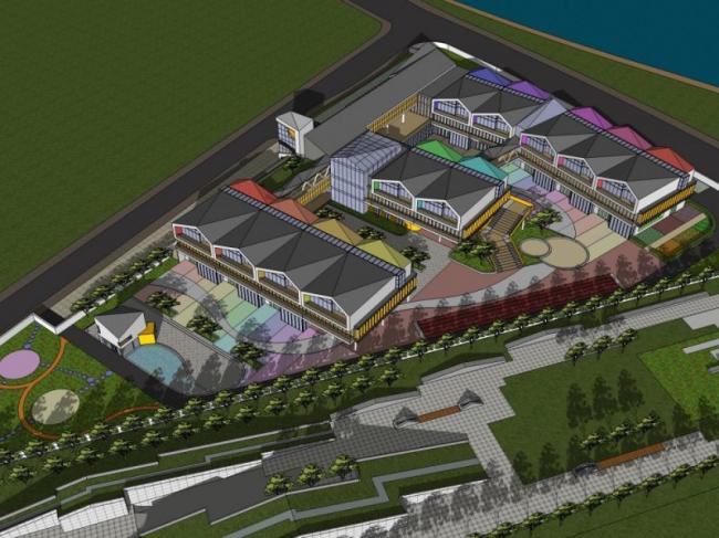 Sketchup学校模型|多层学校幼儿园，校园教育建筑，现代风格