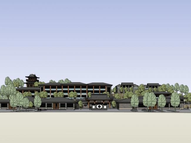 Sketchup酒店模型|低层酒店，中式风格