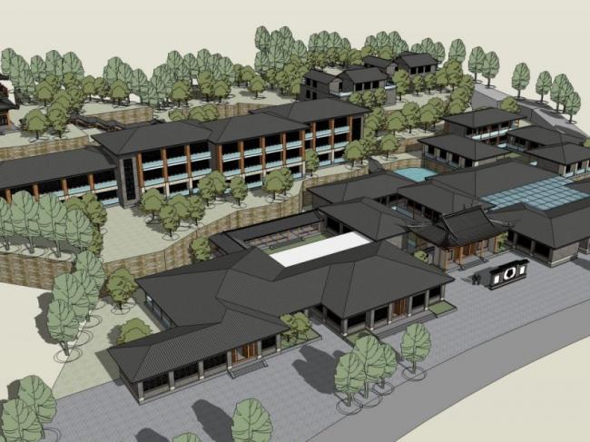 Sketchup酒店模型|低层酒店，中式风格