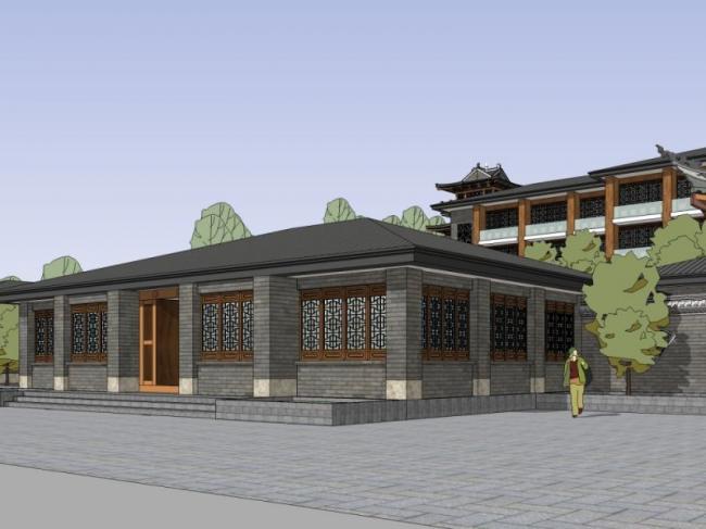 Sketchup酒店模型|低层酒店，中式风格