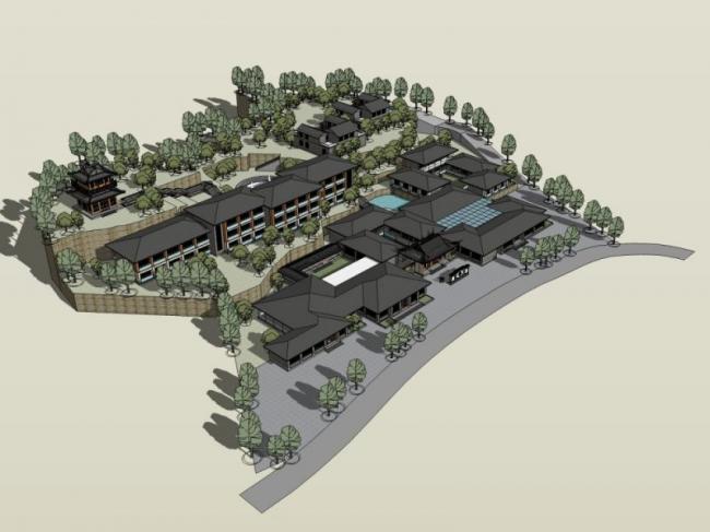 Sketchup酒店模型|低层酒店，中式风格