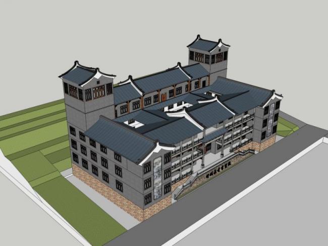 Sketchup文化模型|多层画院，文化建筑，中式风格