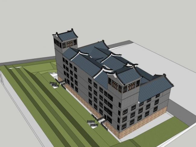 Sketchup文化模型|多层画院，文化建筑，中式风格
