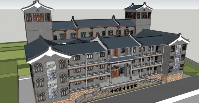Sketchup文化模型|多层画院，文化建筑，中式风格