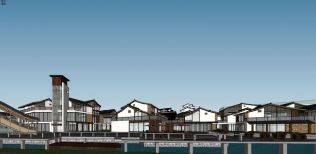 Sketchup综合体模型|多层综合体，商业，住宅，酒店，中式风格