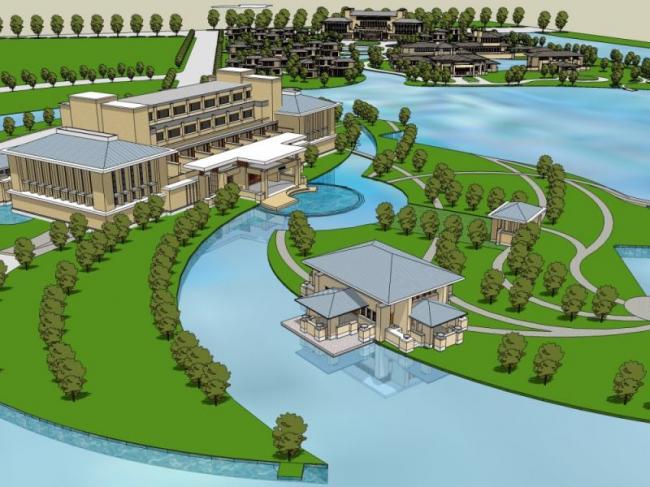 Sketchup酒店模型|低层度假村，酒店，现代风格