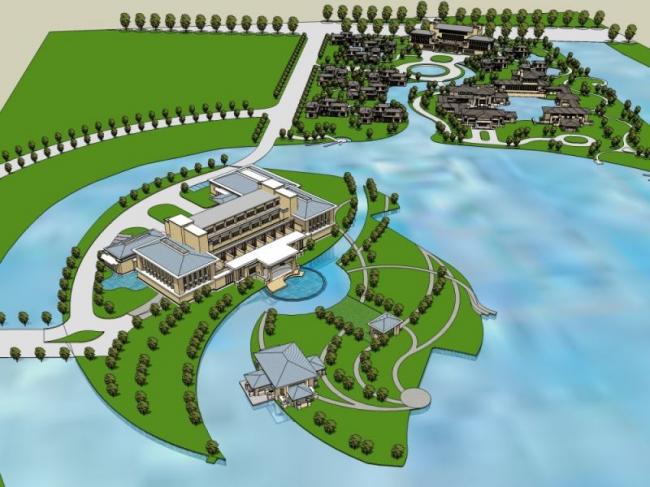 Sketchup酒店模型|低层度假村，酒店，现代风格