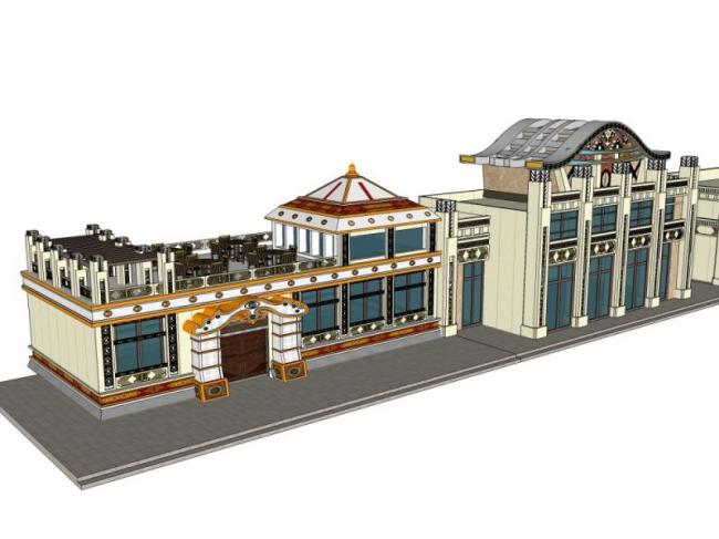 Sketchup商业模型|低层餐厅建筑，古典风格