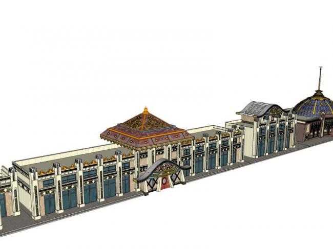 Sketchup商业模型|低层餐厅建筑，古典风格