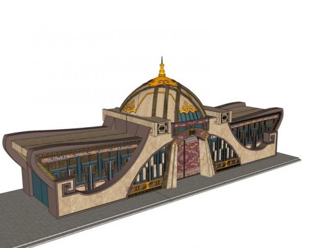 Sketchup商业模型|低层餐厅建筑，古典风格