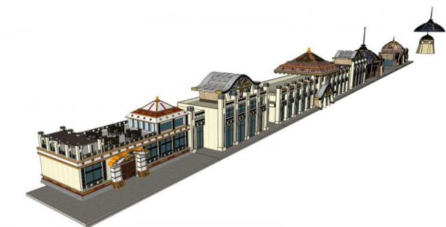 Sketchup商业模型|低层餐厅建筑，古典风格