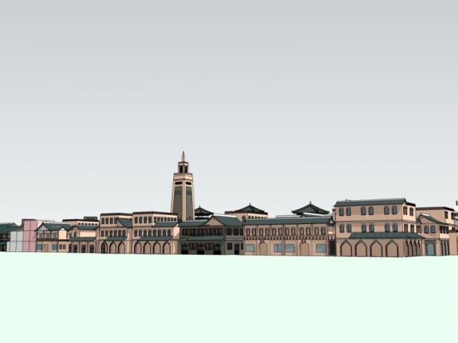 Sketchup商业模型|多层商业街，中式风格