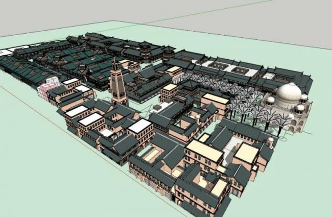 Sketchup商业模型|多层商业街，中式风格
