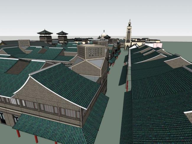 Sketchup商业模型|多层商业街，中式风格