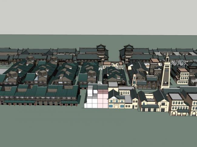 Sketchup商业模型|多层商业街，中式风格