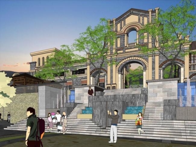 Sketchup商业模型|多层商业街，中式风格