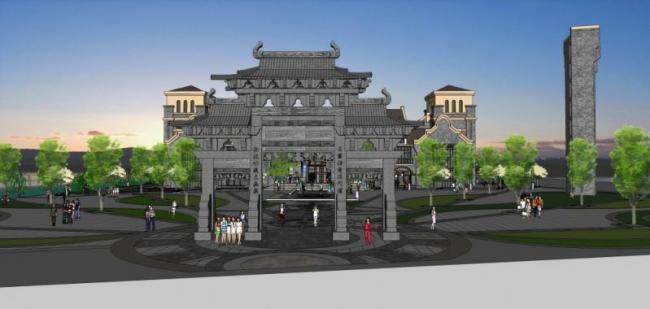 Sketchup商业模型|多层商业街，中式风格