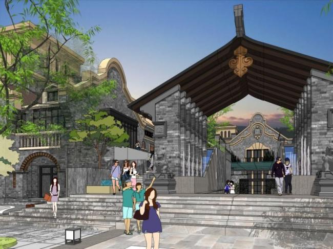 Sketchup商业模型|多层商业街，中式风格