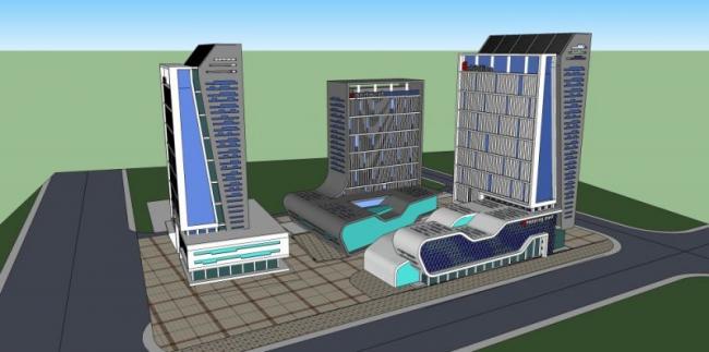 Sketchup综合体模型|多高层商业综合体，办公楼，住宅，现代风格